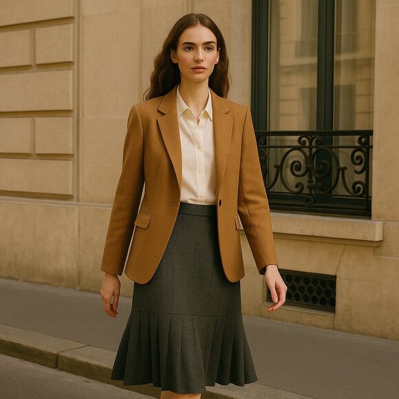 charles nolan couture wool pleated wrap flounce hem knee-length skirt charcoal 6 - Picture 1 of 16